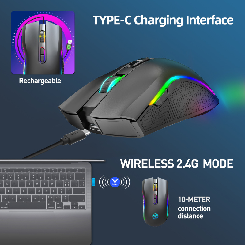 2.4G Wireless Gaming Mouse with 7 Buttons And RGB Backlight Rechargeable
